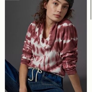Anthropologie Pilcro Angie Wine red Tie Dye Thermal Cowl Neck top Size Small
